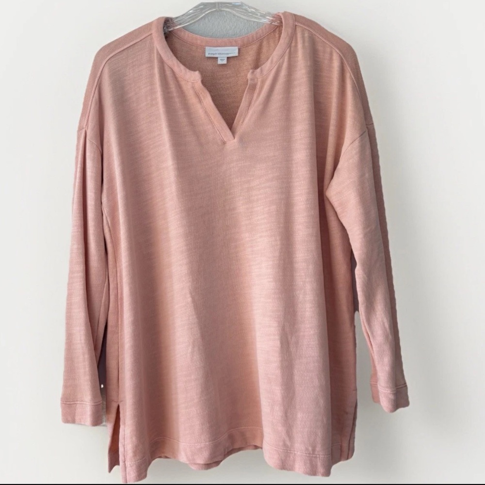 J Jill Pure Jill Peach Tunic Top Shirt Large Long Sleeves 100% Organic Cotton